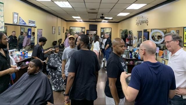 Barbershop rap session in Cary
