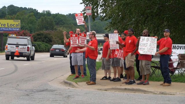 AT&T workers on picket lines in Raleigh during strike