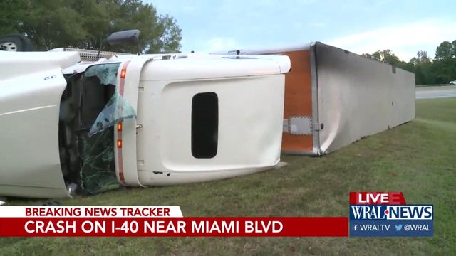 Tractor trailer overturns on Miami Blvd ramp on I 40