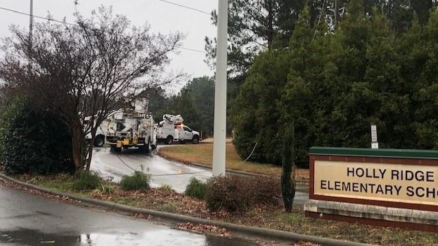 Power lines down at Holly Ridge Elementary School