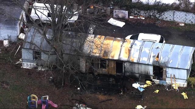 Sky 5 flies over aftermath of fatal fire in Mebane