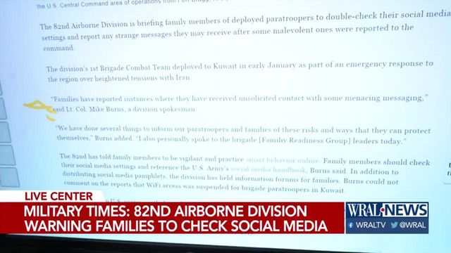 Fort Bragg families of deployed paratroopers troubled by 'menacing' social media messages