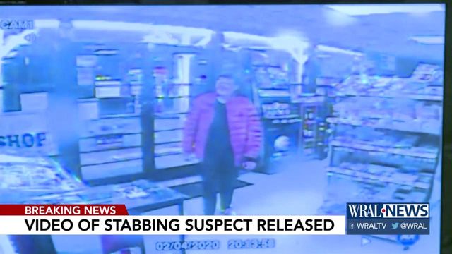 Surveillance video shows suspect in convenience store after triple stabbing in Wake Forest