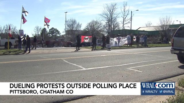 Protesters show up at polling site in Chatham County