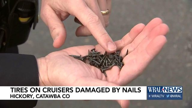 Nails dumped in parking lot that damage several Catawba County police cruisers