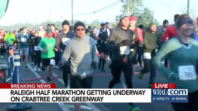 Despite icy morning, Raleigh Half Marathon kicks off by Crabtree Creek