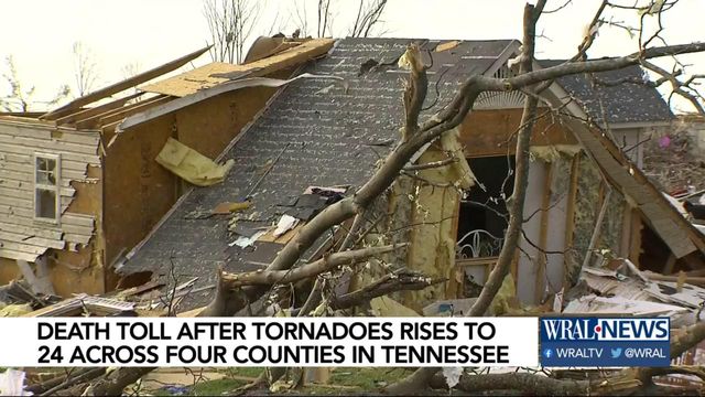Death toll rises to 24 in Tennessee, with EF-3 tornado damage collapsing dozens of structures