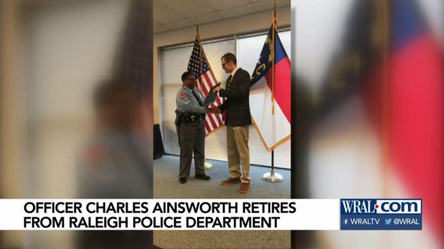 Officer Ainsworth honored in ceremony by Raleigh police after he retires