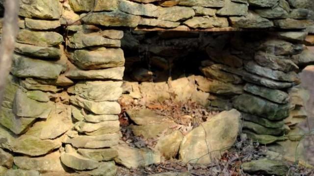 Remains of a chimney and fireplace in Umstead Park