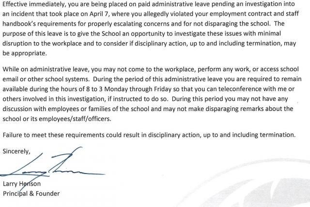 Whistleblower teacher put on administrative leave