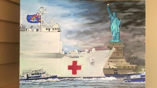 Tommy Midyette's finished painting of US Naval Hospital Ship