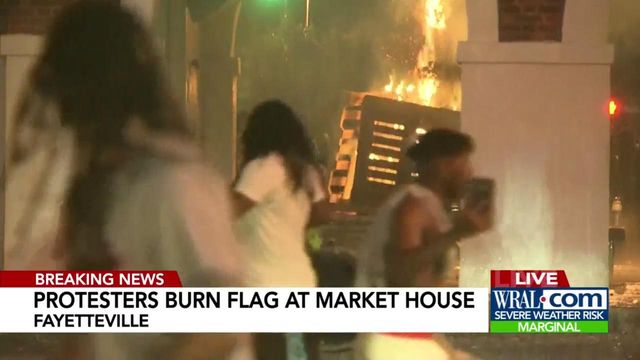 Protesters fan flames at historic Market House building in Fayetteville, NC