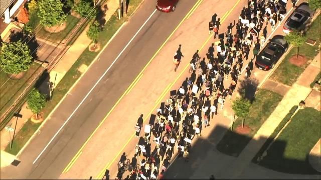 Marchers on Hillsborough Street in Raleigh