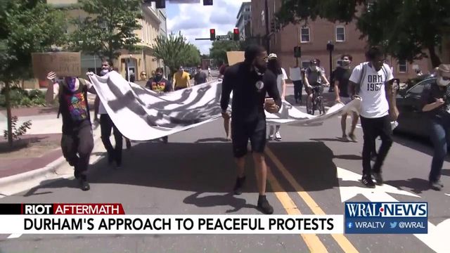 Why are Durham's protests more peaceful than in Raleigh, Fayetteville?