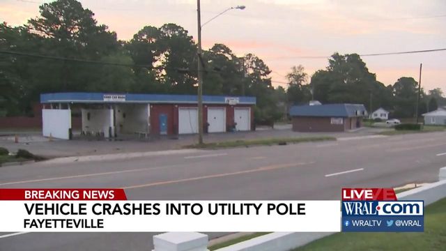 Car crashes into utility pole in Fayetteville