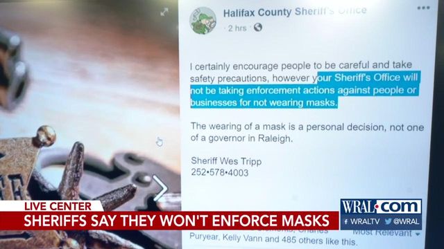 Sheriffs in Halifax, Sampson counties say they will not enforce face mask order in NC