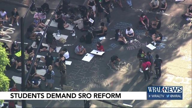 Protesters gather in downtown Raleigh for SRO officer reform