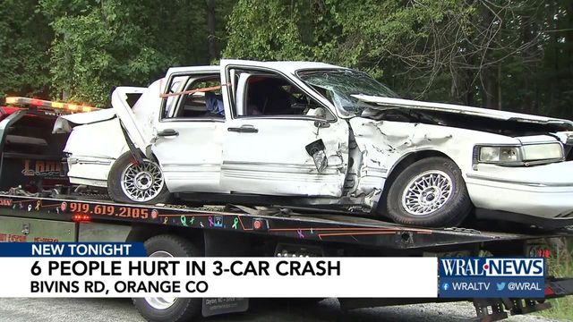 Six people hurt in three-car crash in Orange County