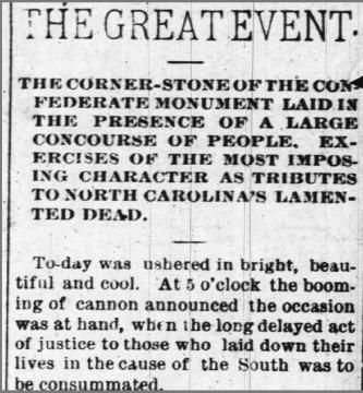 Raleigh newspaper that mentions a time capsule in the Confederate monument
