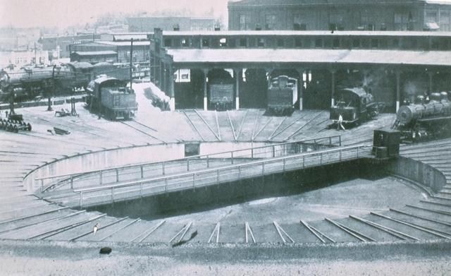 Historic photo of the roundhouse at the N.C. Transportation Museum