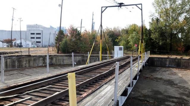 Seaboard Air Line Railway turntable remains from the roundhouse that once stood there.