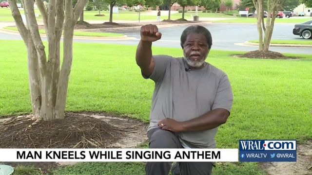 Harnett County man explains reason for kneeling while singing national anthem around town 
