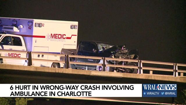 6 injured in wrong-way crash with ambulance, pick-up truck in Charlotte 