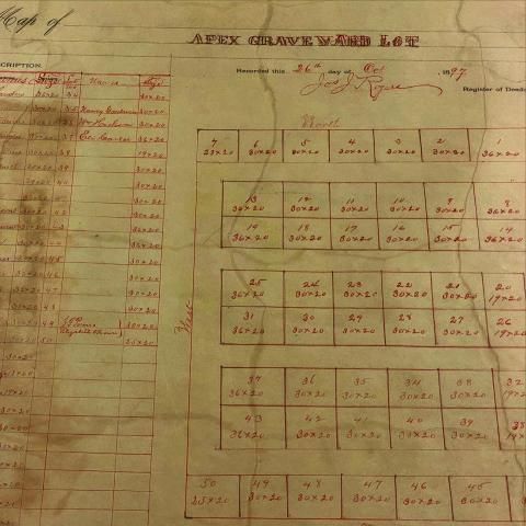 An original sketch of the Apex Graveyard Lot, one of the oldest maps uncovered in this project.
