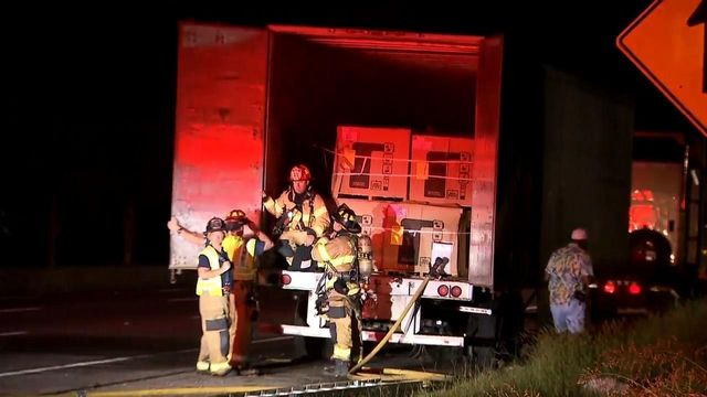 Tractor trailer catches fire on I-440