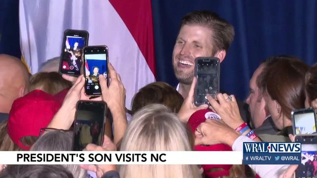 Eric Trump campaigns in NC, says father 'doing great'