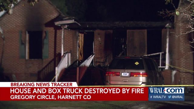 House, box truck burst into flames at same time in Harnett County