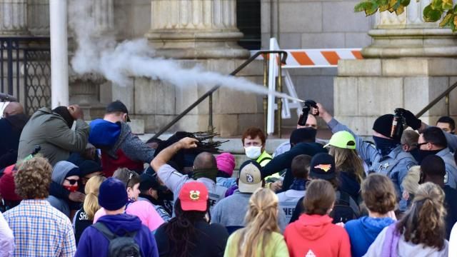 A spokesperson for the City of Graham said police sprayed the ground with pepper spray, but photographer Anthony Crider caught this image.