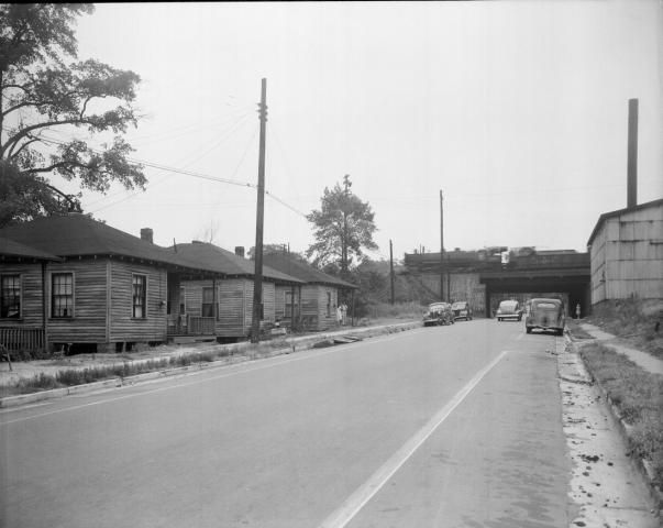 Part of what was called the 'Raleigh Slums,' on Peace Street in 1945. Courtesy of the State Archives of North Carolina.