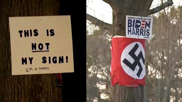 Nazi flag replaced with 'not my sign' message