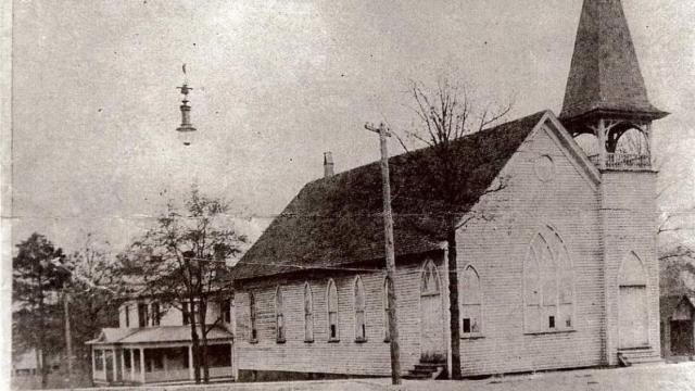 For many years before the Mansonic Lodge was built, this historic church stood on the site.