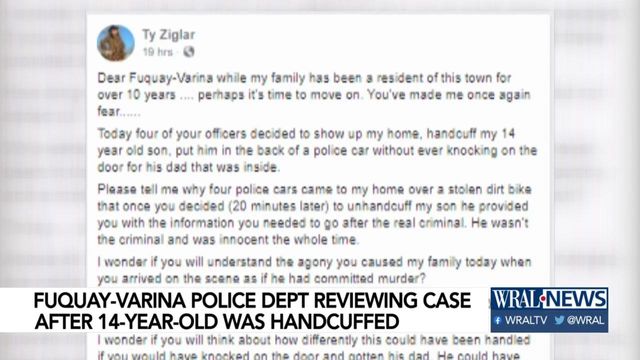 Fuquay-Varina Police Department reviewing after 14-year-old handcuffed 