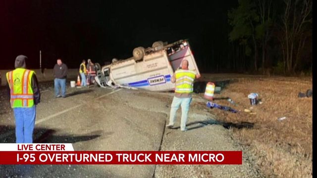 Penske truck overturns in Johnston County