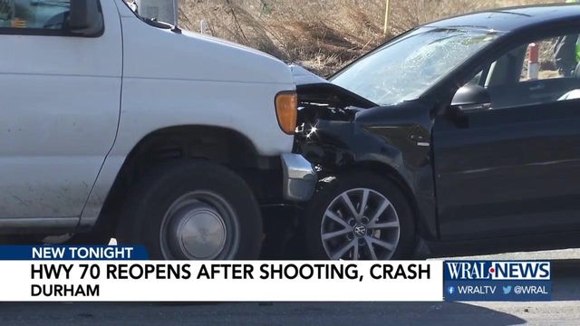 Two people hospitalized after shooting leads to head-on collision in Durham