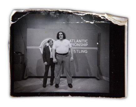George Scott and Andre the Giant on the set of Mid-Atlantic Championship Wrestling.