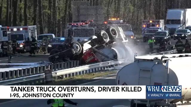 Tanker overturns, driver dies in horrific crash on I-95 in Smithfield