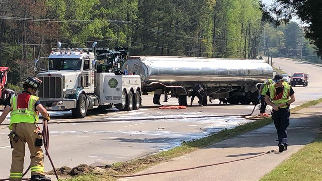 Collision flips fuel truck in Fayetteville, spilling gas onto roadway