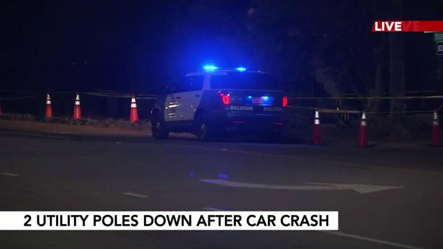 Raleigh hit-and-run crash knocks down utility poles