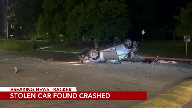 Stolen car found upside down in Raleigh parking lot