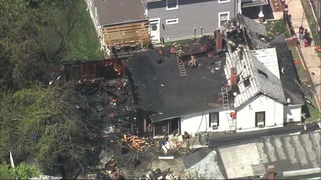 Sky 5 flies over wreckage of Durham home destroyed in fire