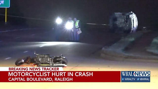 Woman hospitalized from motorcycle crash in Raleigh