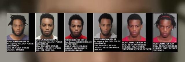Milton Ray Horton, Jr., 27, has been arrested six times as an adult in Wake County.