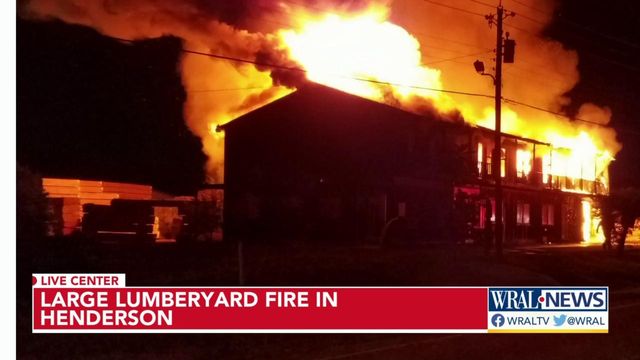 Towering flames engulf lumber yard in Henderson 