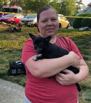 A small dog passed out due to smoke inhalation, but was given oxygen and is doing well now.