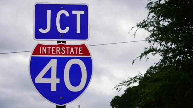 Interstate 40 junction sign outside of the Raleigh-Durham International Airport. Photo taken May 30, 2021. 