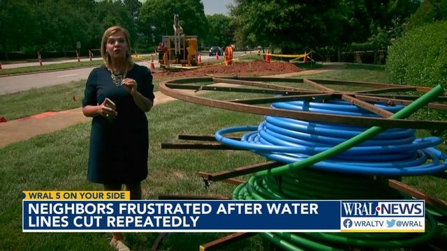 Neighbors frustrated after water lines cut during construction 